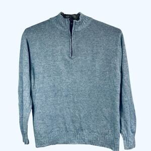 Bills Khakis 50% Cashmere 50% Linen Half-Zip Blue Sweater | Large | Made in USA